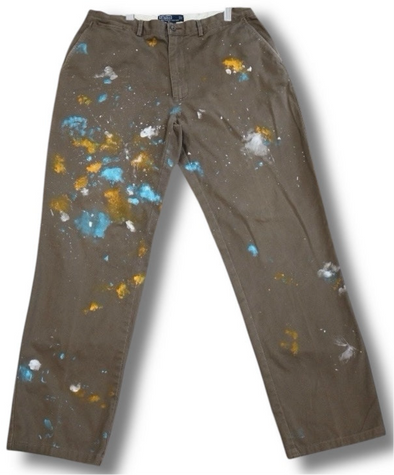 VINTAGE POLO RALPH LAUREN 36X32 PAINT SPLATTER DISTRESSED BROWN CHINOS
