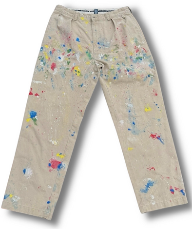 VINTAGE POLO RALPH LAUREN 35X31 PAINT SPLATTER DISTRESSED TAN CHINOS