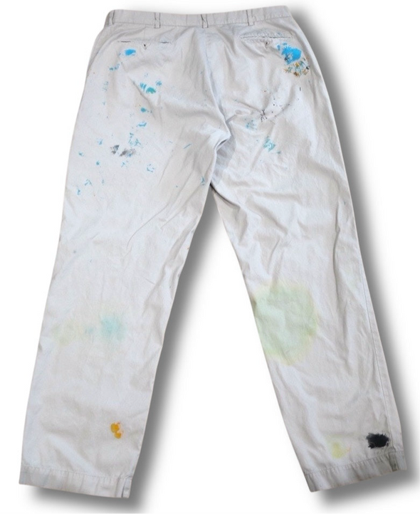 VINTAGE POLO RALPH LAUREN 38X33 PAINT SPLATTER DISTRESSED BEIGE CHINOS