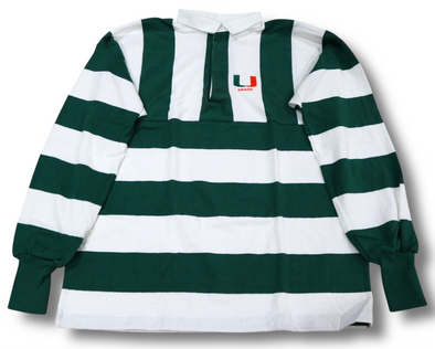 VINTAGE 90s UNIVERSITY OF MIAMI HURRICANES NCAA FOOTBALL RUGBY SHIRT MADE IN THE USA (MEN'S XL)