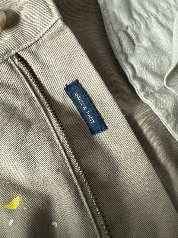 VINTAGE POLO RALPH LAUREN 35X31 PAINT SPLATTER DISTRESSED TAN CHINOS