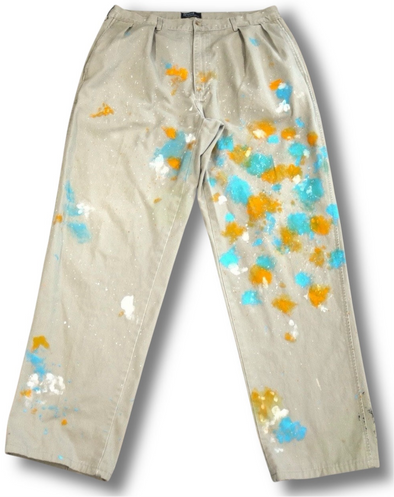 VINTAGE POLO RALPH LAUREN 35X32 PAINT SPLATTER TAN CHINOS MADE IN USA