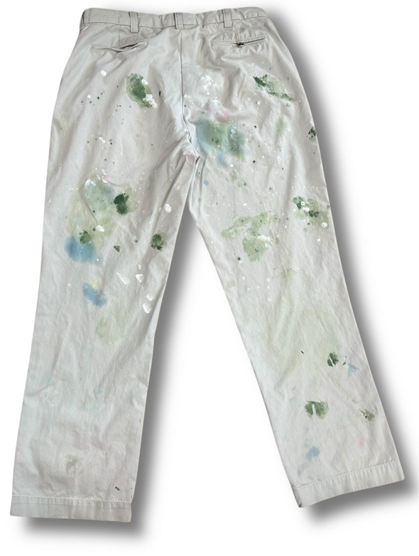 VINTAGE POLO RALPH LAUREN 36X30 PAINT SPLATTER DISTRESSED BEIGE CHINOS