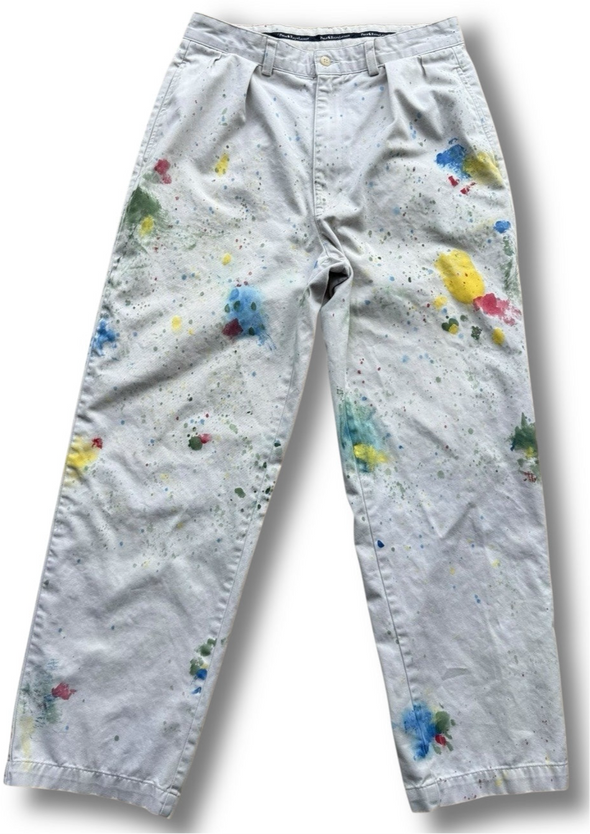 VINTAGE POLO RALPH LAUREN 32X29 PAINT SPLATTER DISTRESED BEIGE CHINOS
