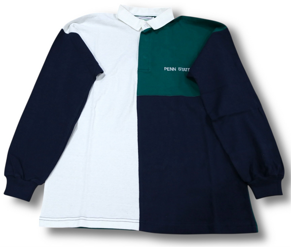 VINTAGE 90s PENN STATE NITTANY LIONS NCAA FOOTBALL RUGBY SHIRT MADE IN USA (MENS LARGE)