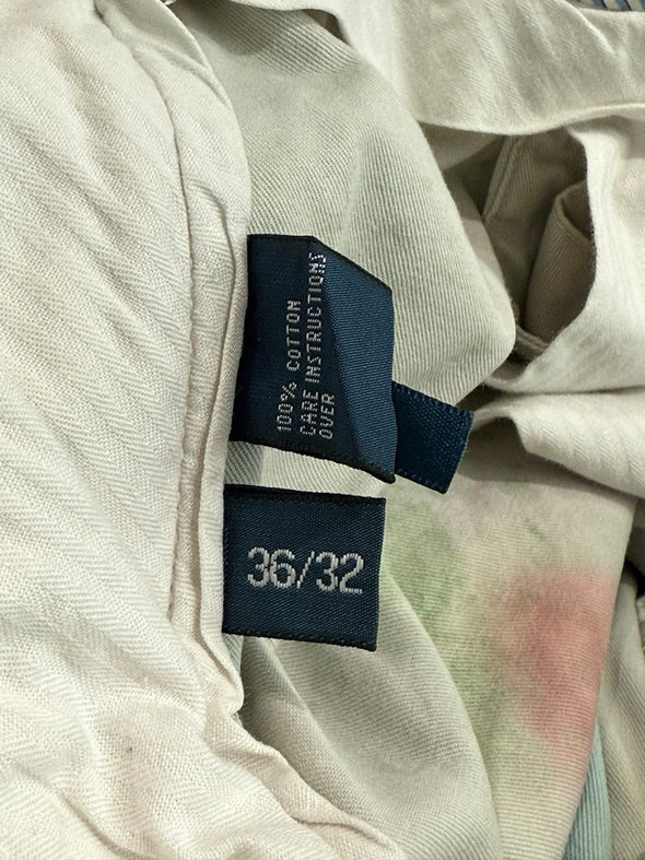 VINTAGE POLO RALPH LAUREN 36X30 PAINT SPLATTER DISTRESSED BEIGE CHINOS