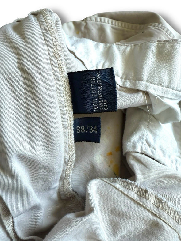 VINTAGE POLO RALPH LAUREN 38X33 PAINT SPLATTER DISTRESSED BEIGE CHINOS