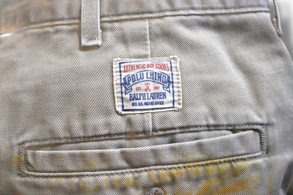 VINTAGE POLO RALPH LAUREN 35X32 PAINT SPLATTER TAN CHINOS MADE IN USA