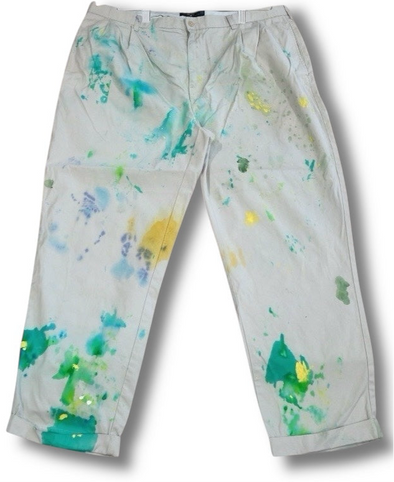 VINTAGE POLO RALPH LAUREN 42X30 PAINT SPLATTER TIE DYE BEIGE CHINOS