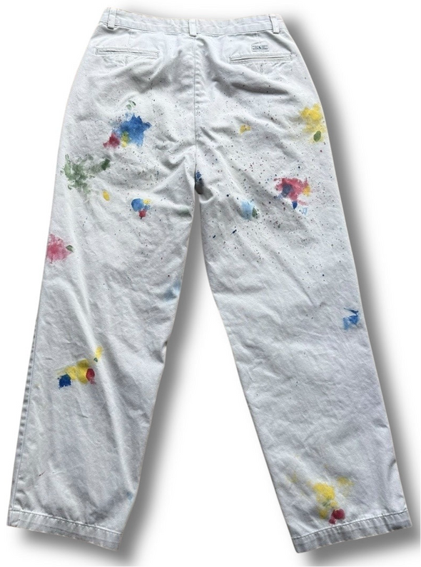 VINTAGE POLO RALPH LAUREN 32X29 PAINT SPLATTER DISTRESED BEIGE CHINOS