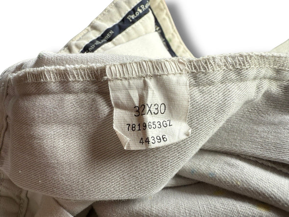 VINTAGE POLO RALPH LAUREN 32X29 PAINT SPLATTER DISTRESED BEIGE CHINOS