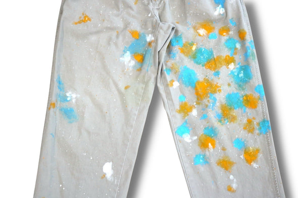 VINTAGE POLO RALPH LAUREN 35X32 PAINT SPLATTER TAN CHINOS MADE IN USA
