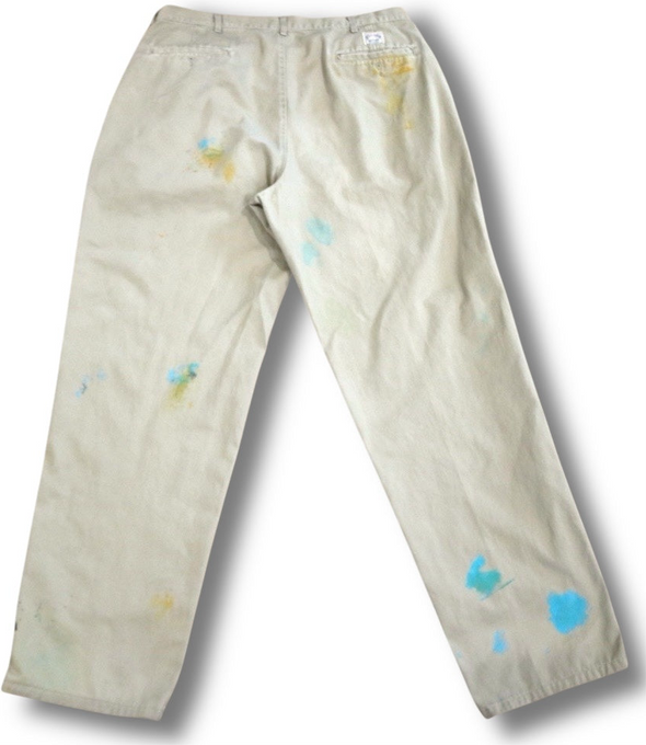 VINTAGE POLO RALPH LAUREN 35X32 PAINT SPLATTER TAN CHINOS MADE IN USA