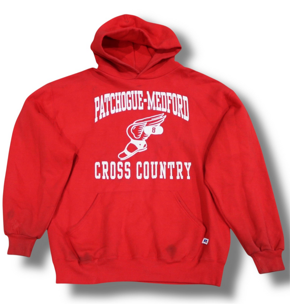 VINTAGE RUSSELL ATHLETIC PATCHOGUE MEDFORD CROSS COUNTRY HOODIE USA MADE (MEN'S LARGE)