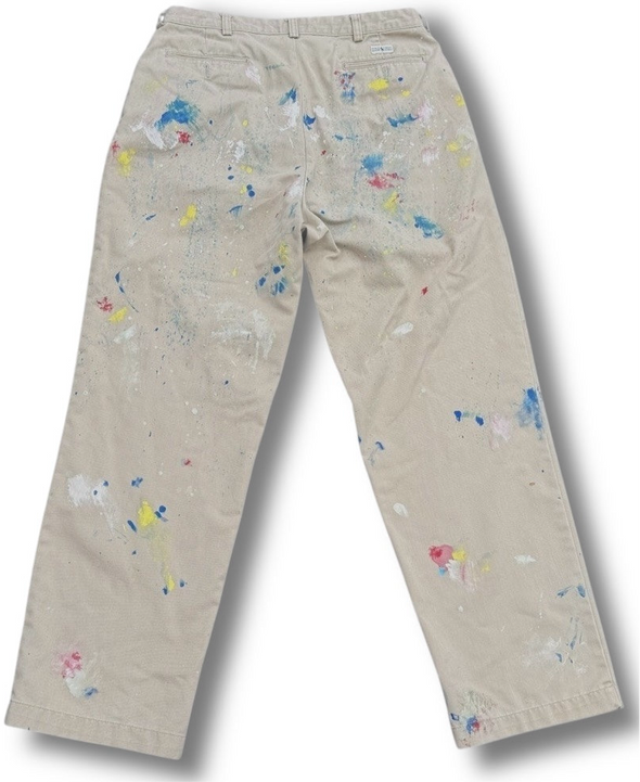 VINTAGE POLO RALPH LAUREN 35X31 PAINT SPLATTER DISTRESSED TAN CHINOS