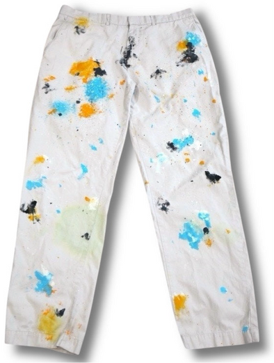 VINTAGE POLO RALPH LAUREN 38X33 PAINT SPLATTER DISTRESSED BEIGE CHINOS
