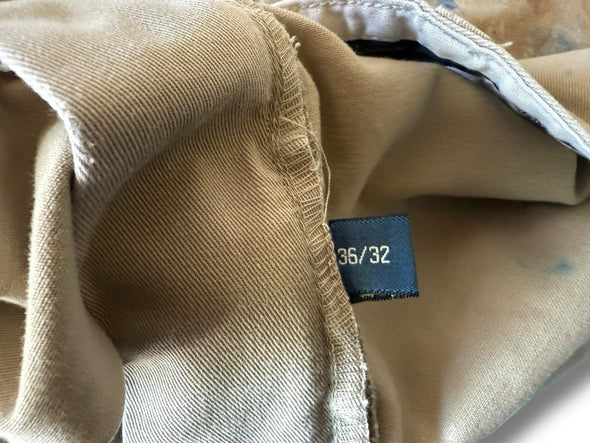 VINTAGE POLO RALPH LAUREN 35X31 PAINT SPLATTER DISTRESSED TAN CHINOS