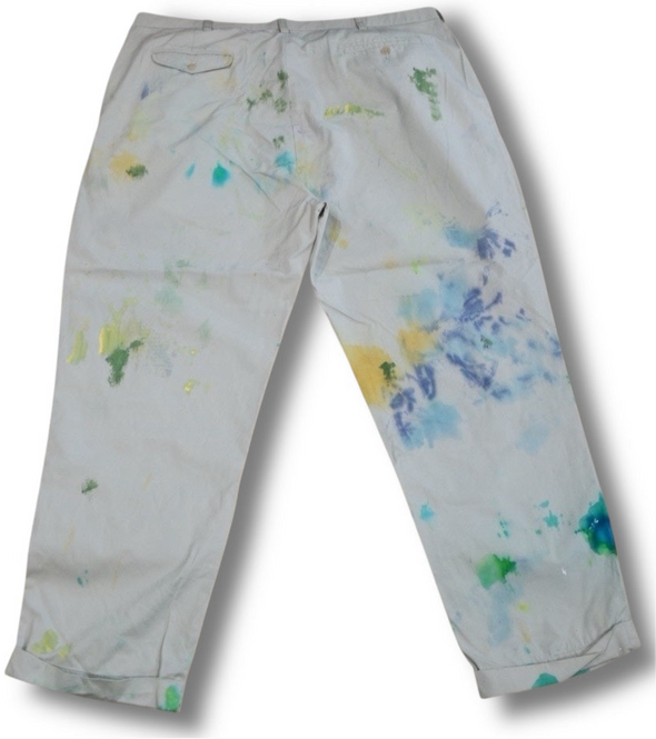 VINTAGE POLO RALPH LAUREN 42X30 PAINT SPLATTER TIE DYE BEIGE CHINOS