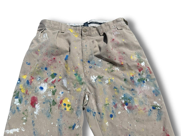 VINTAGE POLO RALPH LAUREN 35X31 PAINT SPLATTER DISTRESSED TAN CHINOS