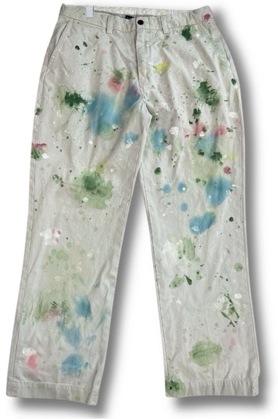 VINTAGE POLO RALPH LAUREN 36X30 PAINT SPLATTER DISTRESSED BEIGE CHINOS