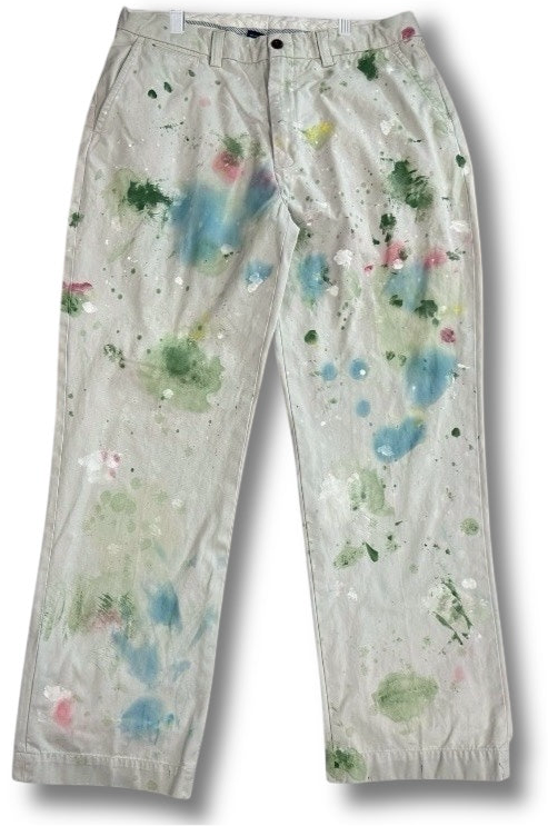 VINTAGE POLO RALPH LAUREN 36X30 PAINT SPLATTER DISTRESSED BEIGE CHINOS