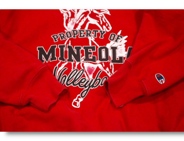 VINTAGE CHAMPION MINEOLA VOLLEYBALL MEDIUM REVERSE WEAVE SWEAT SHIRT IN RED