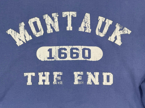 MONTAUK THE END PERIWINKLE BLUE HOODIE SWEAT SHIRT (MEN'S XL)
