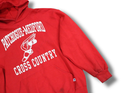 VINTAGE RUSSELL ATHLETIC PATCHOGUE MEDFORD CROSS COUNTRY HOODIE USA MADE (MEN'S LARGE)