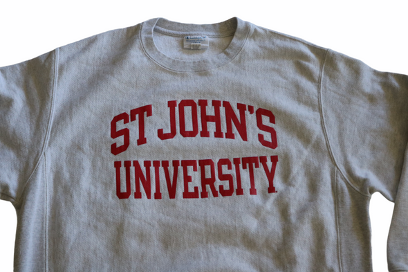 CHAMPION ST. JOHNS UNIVERSITY REVERSE WEAVE LARGE GRAY CREW NECK SWEAT SHIRT