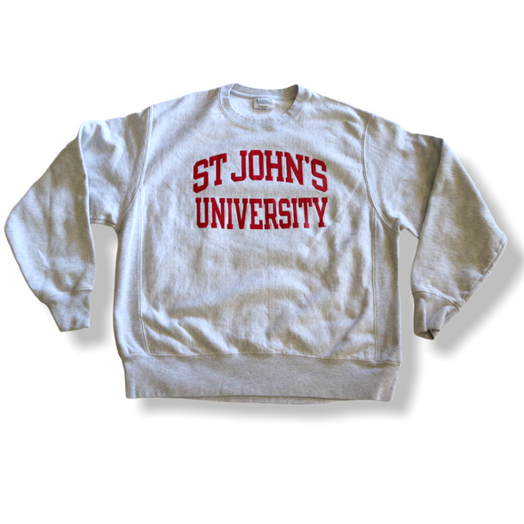CHAMPION ST. JOHNS UNIVERSITY REVERSE WEAVE LARGE GRAY CREW NECK SWEAT SHIRT