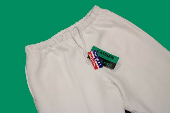 CAMBER SPORTSWEAR CROSS KNIT MENS LARGE WHITE 12 OZ HEAVYWEIGHT SWEATPANTS MADE IN THE USA